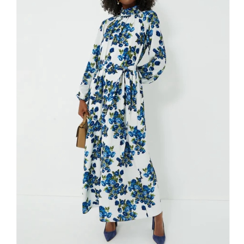 EMILIA WICKSTEAD Blue Flower Bouquet Elanda Crepe Georgette Dress